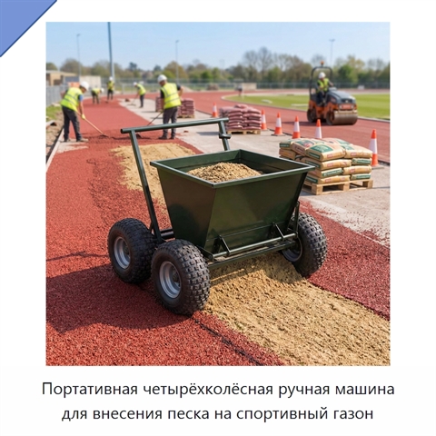 Портативная четырёхколёсная ручная машина для внесения песка на спортивный газон