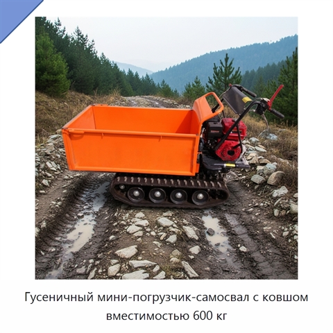 Гусеничный мини-погрузчик-самосвал с ковшом вместимостью 600 кг