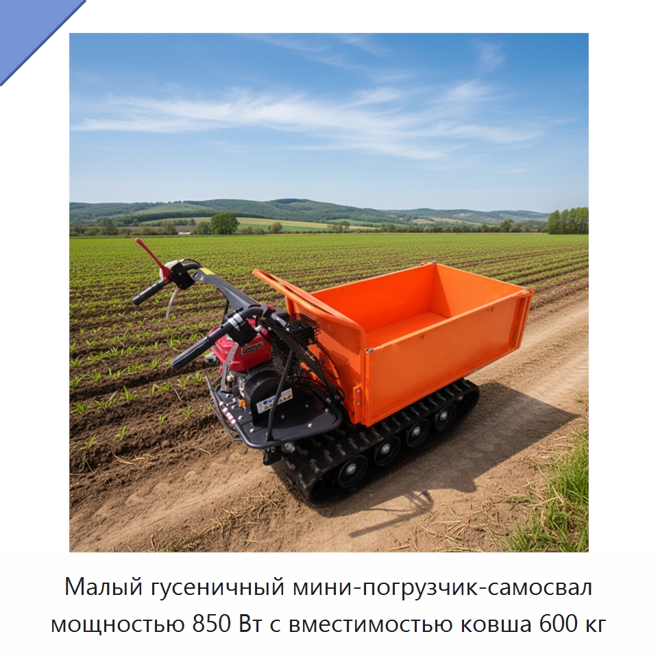 Малый гусеничный мини-погрузчик-самосвал мощностью 850 Вт с вместимостью ковша 600 кг — Землеройная техника