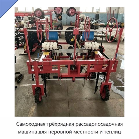 Самоходная трёхрядная рассадопосадочная машина для неровной местности и теплиц