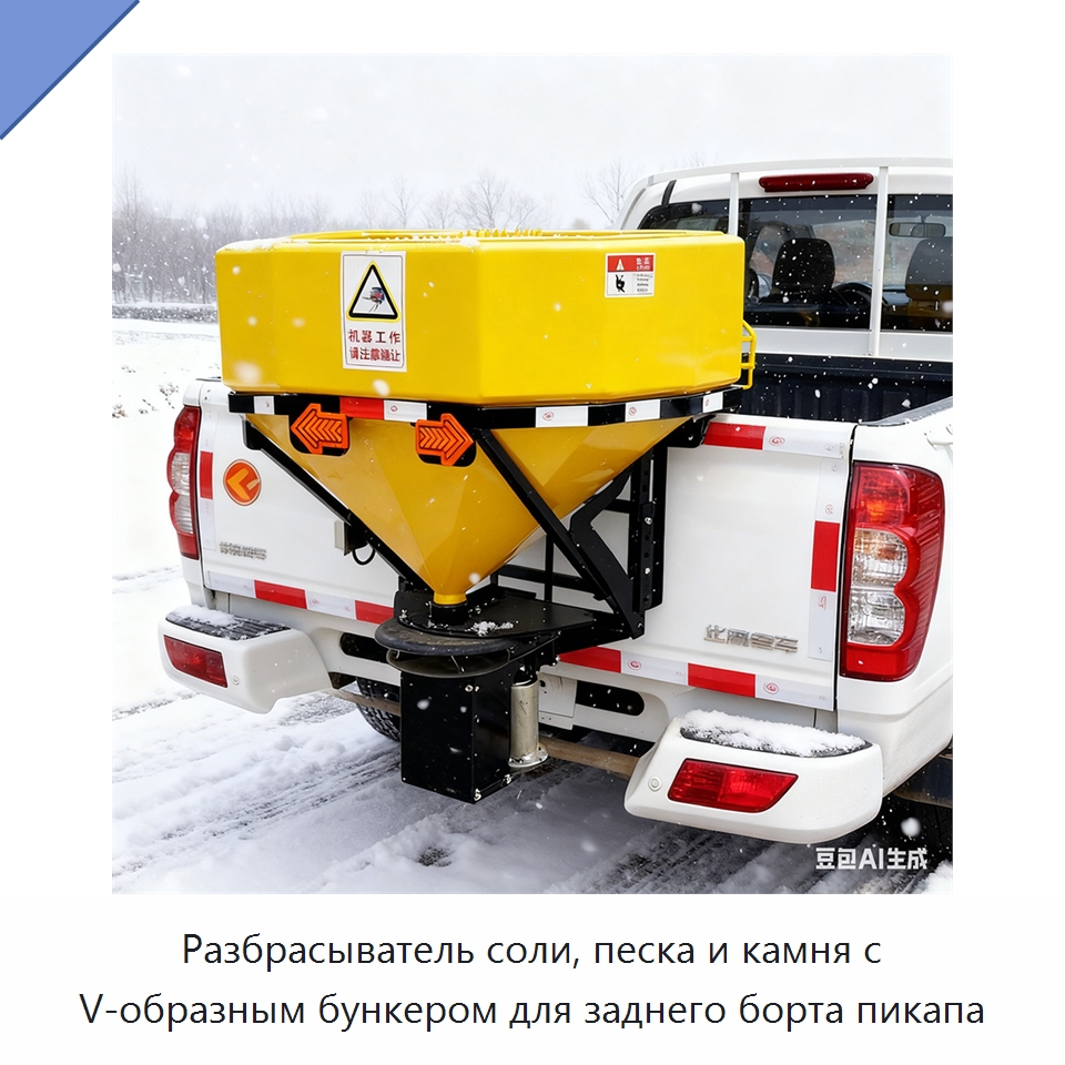 Разбрасыватель соли, песка и камня с V-образным бункером для заднего борта пикапа — Коммунальная техника