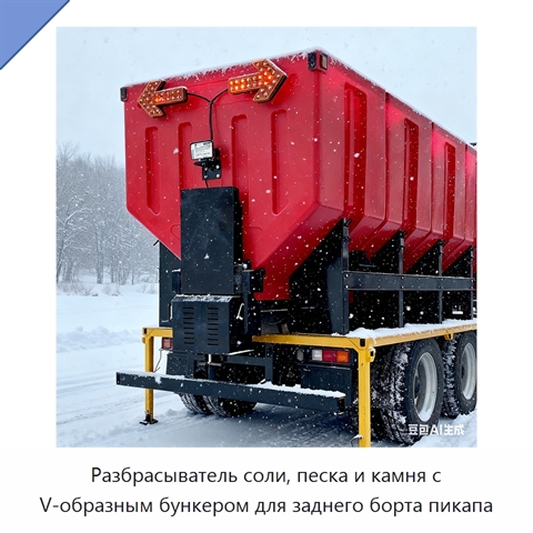 Разбрасыватель соли, песка и камня с V-образным бункером для заднего борта пикапа