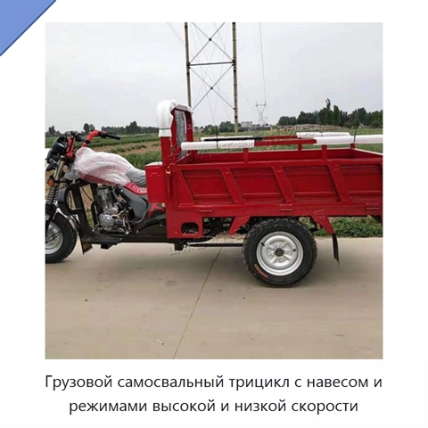 Грузовой самосвальный трицикл с навесом и режимами высокой и низкой скорости