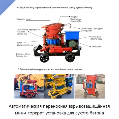 Автоматическая переносная взрывозащищённая мини-торкрет-установка для сухого бетона