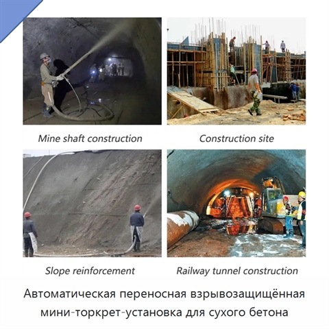 Автоматическая переносная взрывозащищённая мини-торкрет-установка для сухого бетона