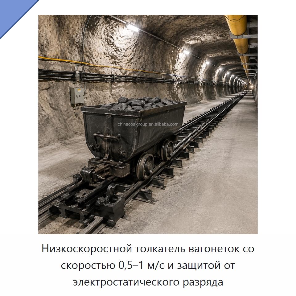 Низкоскоростной толкатель вагонеток со скоростью 0,5–1 м/с и защитой от электростатического разряда — Горнодобывающее оборудование