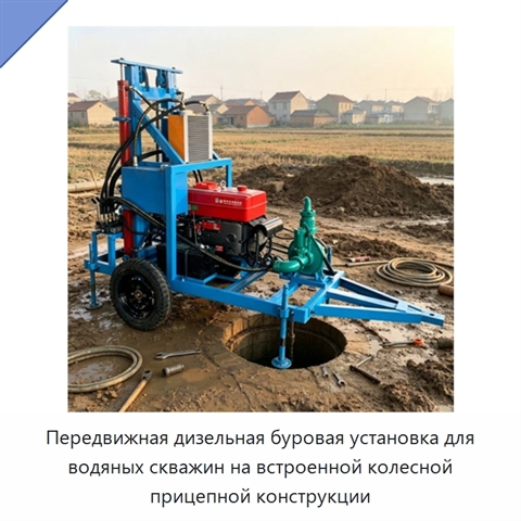 Передвижная дизельная буровая установка для водяных скважин на встроенной колесной прицепной конструкции