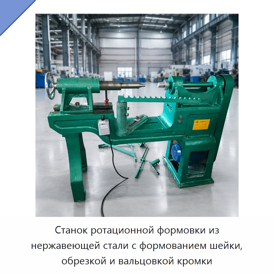 Станок ротационной формовки из нержавеющей стали с формованием шейки, обрезкой и вальцовкой кромки — Специальные машины и промышленное оборудование