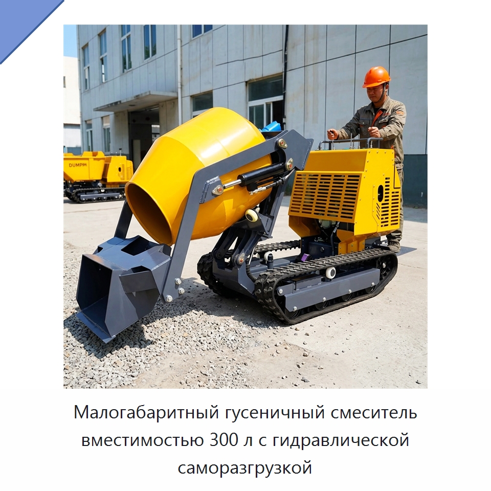 Малогабаритный гусеничный смеситель вместимостью 300 л с гидравлической саморазгрузкой — Оборудование для работы с бетоном