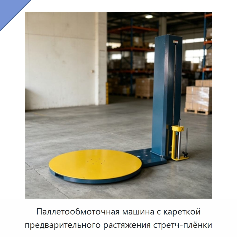 Паллетообмоточная машина с кареткой предварительного растяжения стретч-плёнки — Оберточные машины