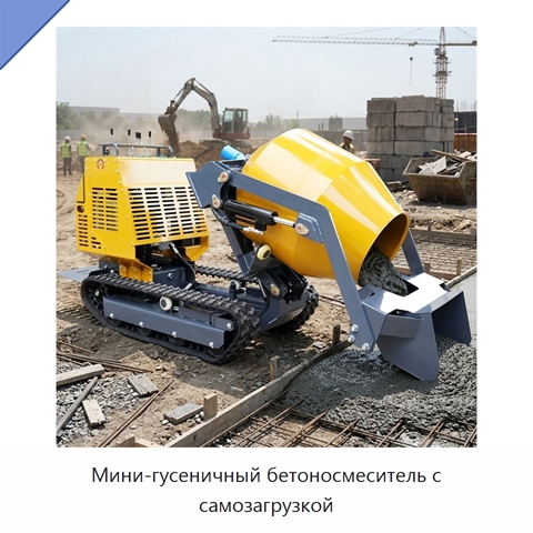 Мини-гусеничный бетоносмеситель с самозагрузкой