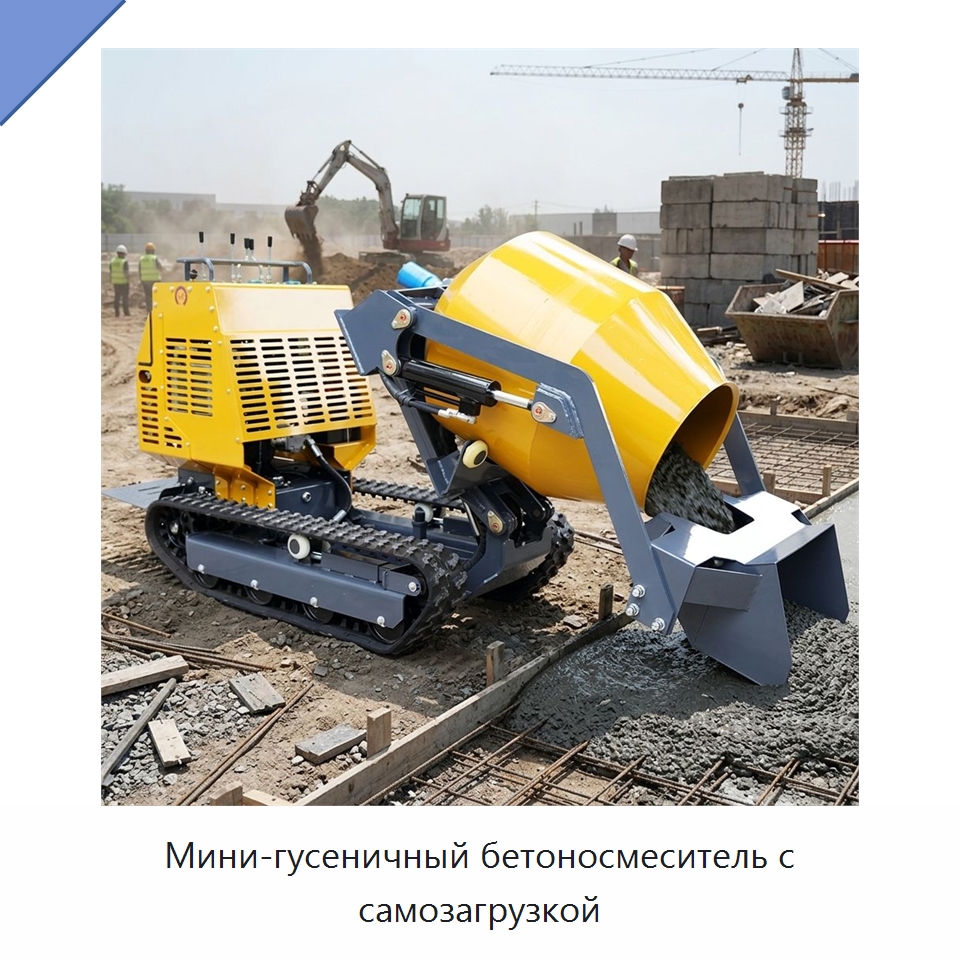 Мини-гусеничный бетоносмеситель с самозагрузкой — Оборудование для работы с бетоном