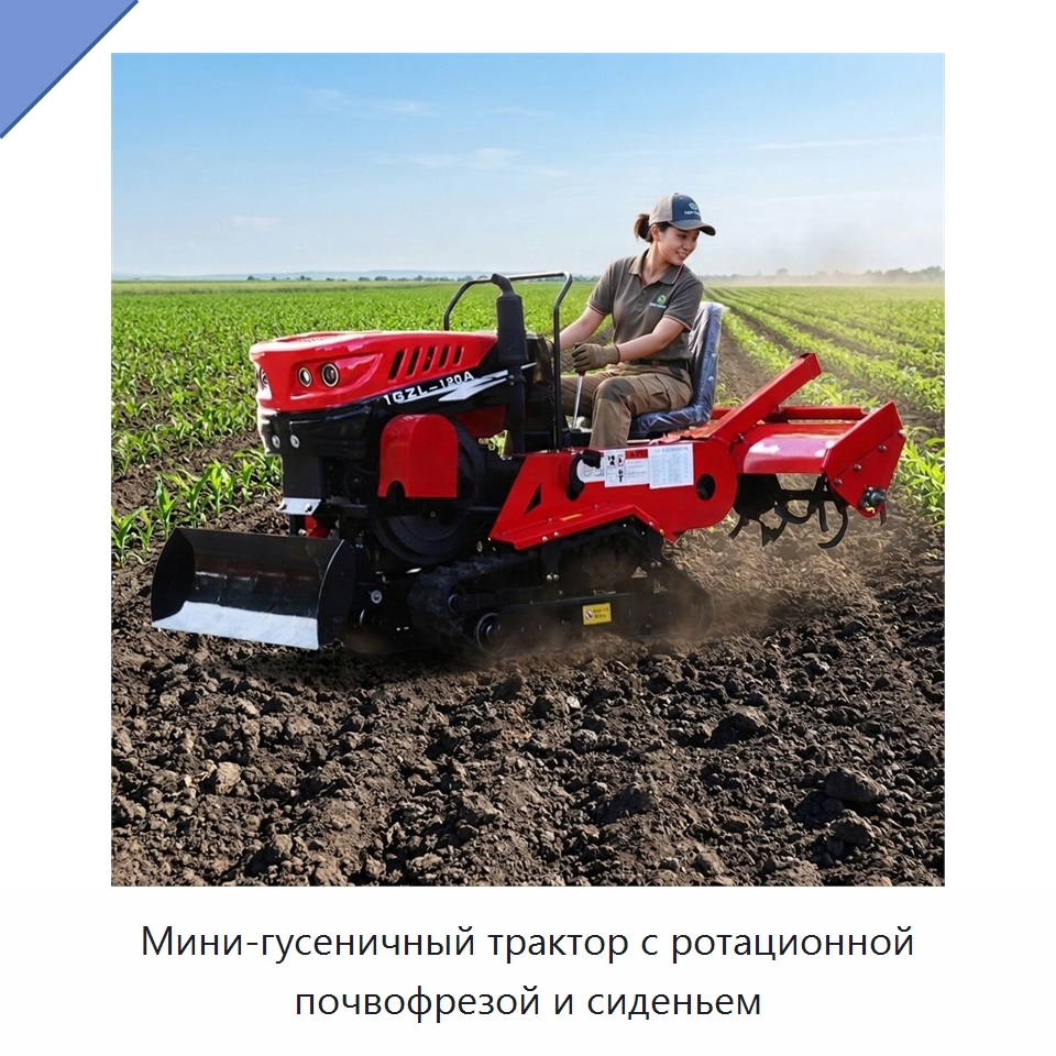 Мини-гусеничный трактор с ротационной почвофрезой и сиденьем — Специальная строительная техника