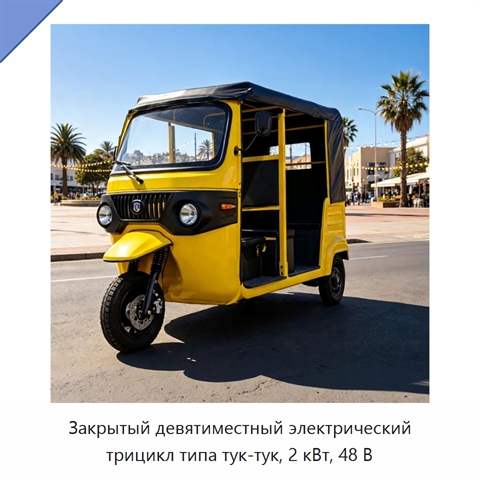 Закрытый девятиместный электрический трицикл типа тук-тук, 2 кВт, 48 В