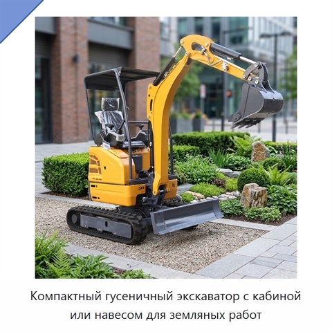 Компактный гусеничный экскаватор с кабиной или навесом для земляных работ