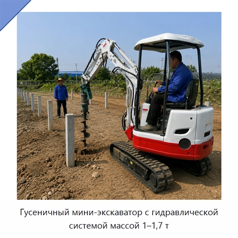 Гусеничный мини-экскаватор с гидравлической системой массой 1–1,7 т