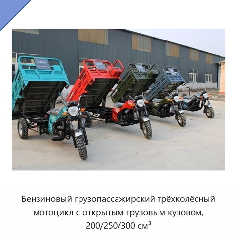 Бензиновый грузопассажирский трёхколёсный мотоцикл с открытым грузовым кузовом, 200/250/300 см³
