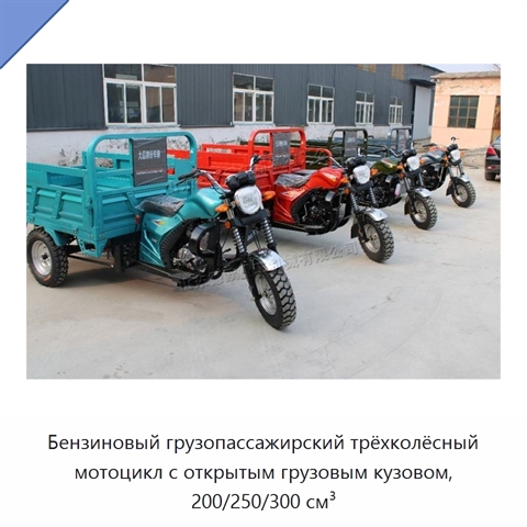 Бензиновый грузопассажирский трёхколёсный мотоцикл с открытым грузовым кузовом, 200/250/300 см³