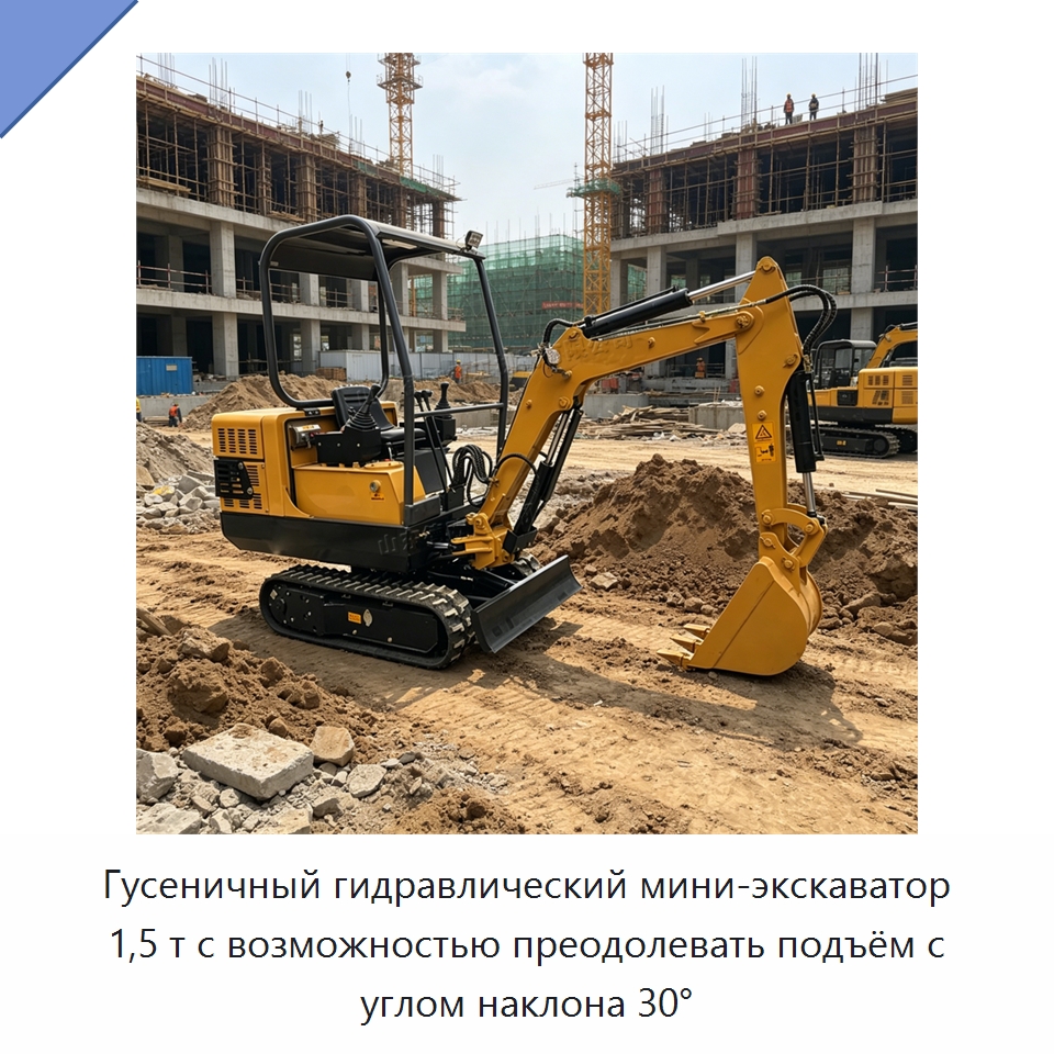 Гусеничный гидравлический мини-экскаватор 1,5 т с возможностью преодолевать подъём с углом наклона 30° — Землеройная техника