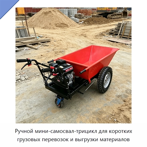 Ручной мини-самосвал-трицикл для коротких грузовых перевозок и выгрузки материалов