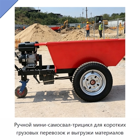 Ручной мини-самосвал-трицикл для коротких грузовых перевозок и выгрузки материалов