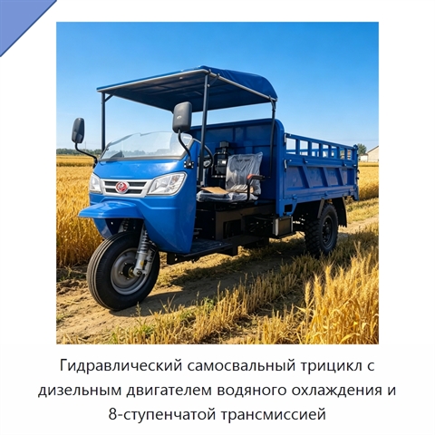 Гидравлический самосвальный трицикл с дизельным двигателем водяного охлаждения и 8-ступенчатой трансмиссией
