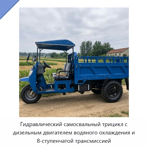 Гидравлический самосвальный трицикл с дизельным двигателем водяного охлаждения и 8-ступенчатой трансмиссией