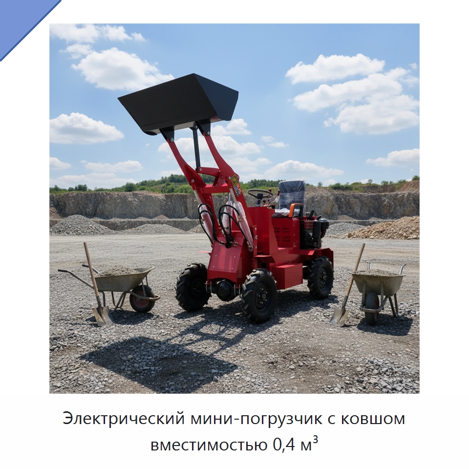 Электрический мини-погрузчик с ковшом вместимостью 0,4 м³ — Землеройная техника