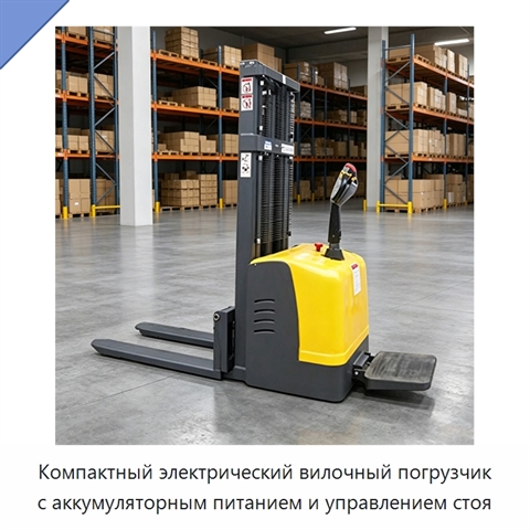 Компактный электрический вилочный погрузчик с аккумуляторным питанием и управлением стоя