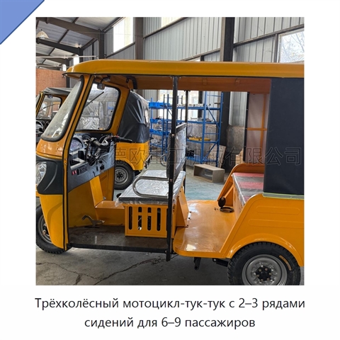 Трёхколёсный мотоцикл-тук-тук с 2–3 рядами сидений для 6–9 пассажиров