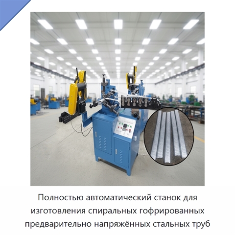 Полностью автоматический станок для изготовления спиральных гофрированных предварительно напряжённых стальных труб