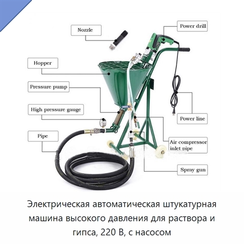 Электрическая автоматическая штукатурная машина высокого давления для раствора и гипса, 220 В, с насосом