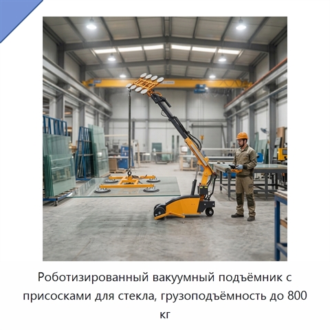 Роботизированный вакуумный подъёмник с присосками для стекла, грузоподъёмность до 800 кг