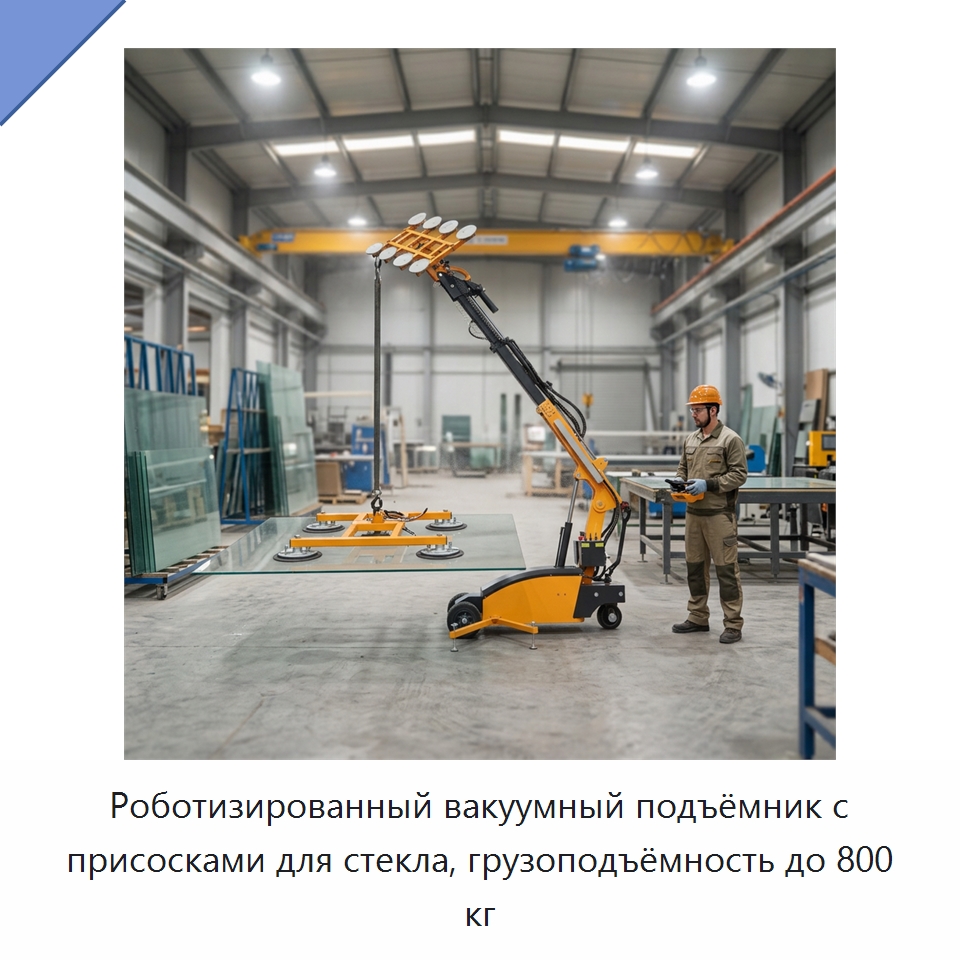 Роботизированный вакуумный подъёмник с присосками для стекла, грузоподъёмность до 800 кг — Вакуумные грузозахваты