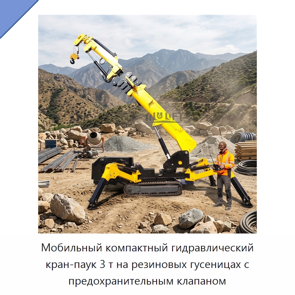 Мобильный компактный гидравлический кран-паук 3 т на резиновых гусеницах с предохранительным клапаном — Краны