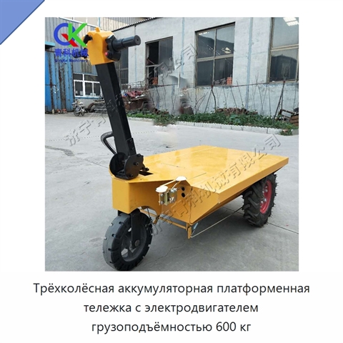 Трёхколёсная аккумуляторная платформенная тележка с электродвигателем грузоподъёмностью 600 кг