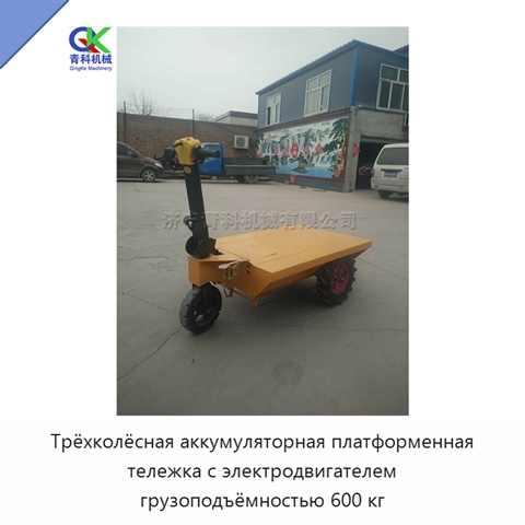 Трёхколёсная аккумуляторная платформенная тележка с электродвигателем грузоподъёмностью 600 кг