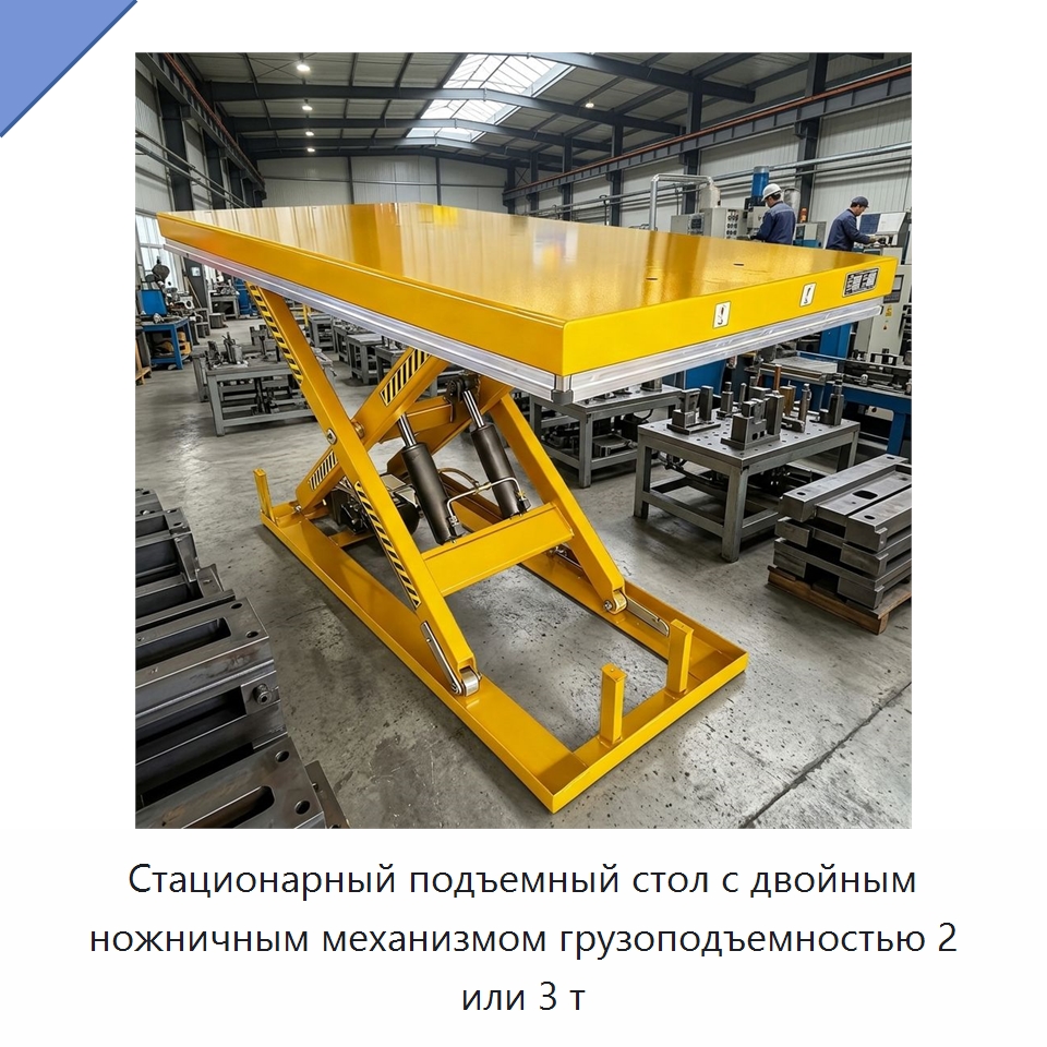 Стационарный подъемный стол с двойным ножничным механизмом грузоподъемностью 2 или 3 т — Подъемные столы