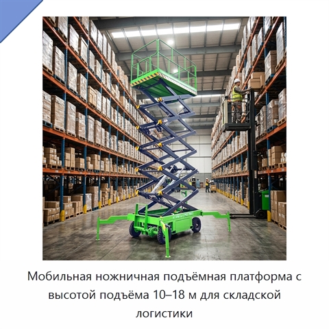 Мобильная ножничная подъёмная платформа с высотой подъёма 10–18 м для складской логистики
