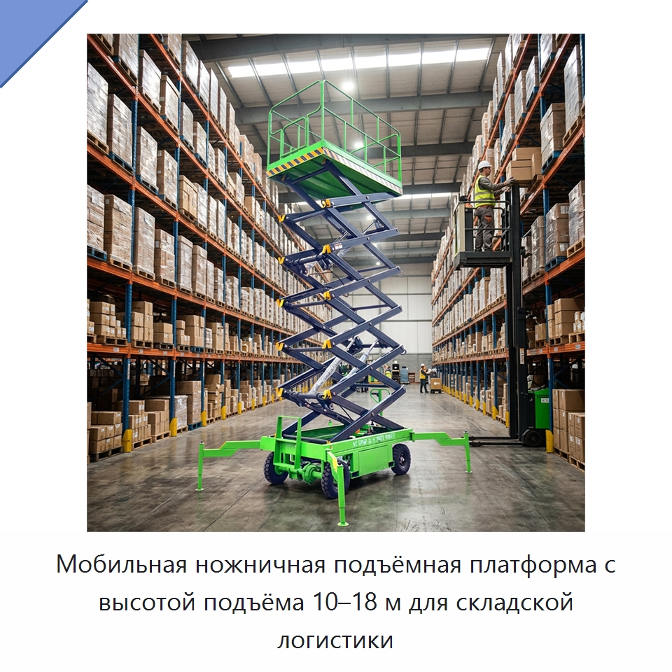 Мобильная ножничная подъёмная платформа с высотой подъёма 10–18 м для складской логистики — Подъемные столы