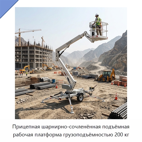 Прицепная шарнирно-сочленённая подъёмная рабочая платформа грузоподъёмностью 200 кг