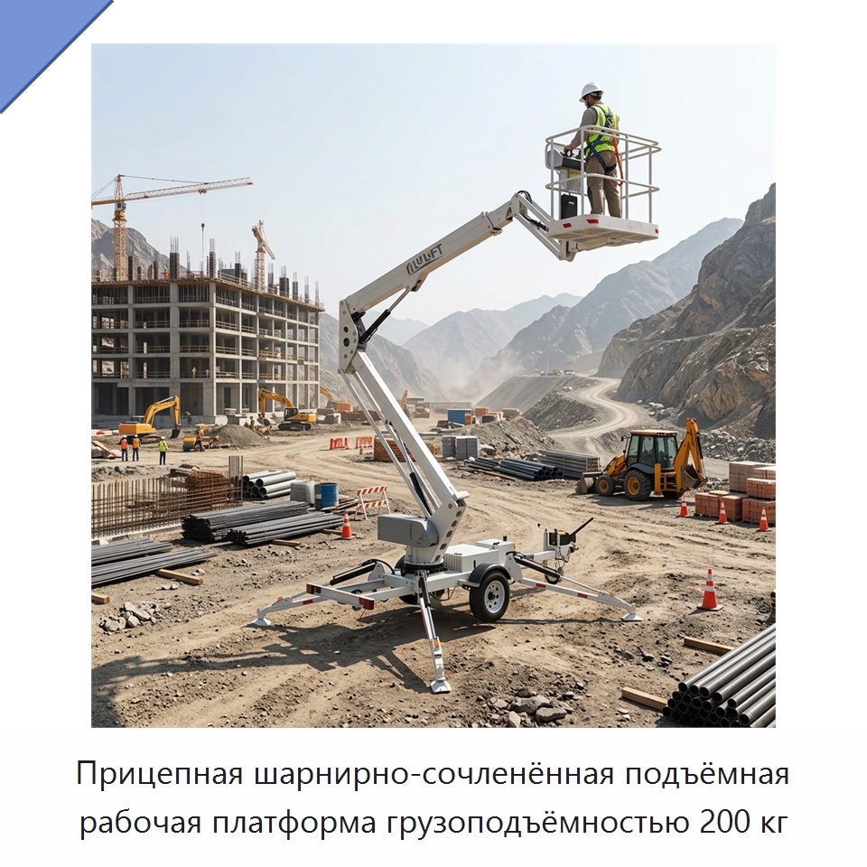 Прицепная шарнирно-сочленённая подъёмная рабочая платформа грузоподъёмностью 200 кг — Подъемные столы