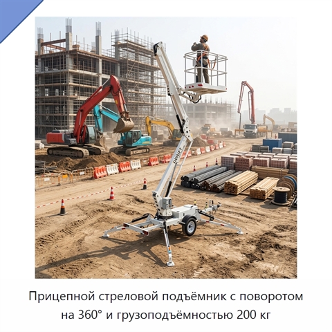 Прицепной стреловой подъёмник с поворотом на 360° и грузоподъёмностью 200 кг
