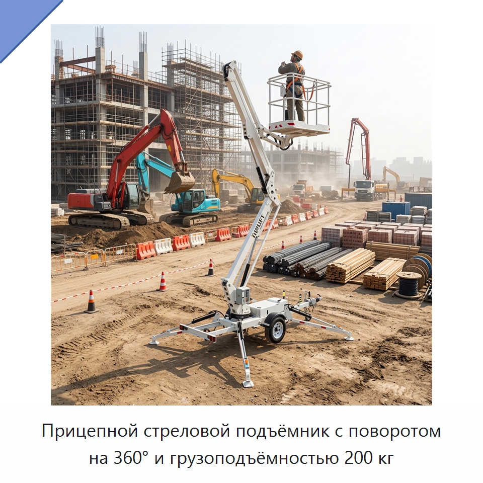 Прицепной стреловой подъёмник с поворотом на 360° и грузоподъёмностью 200 кг — Подъемные столы