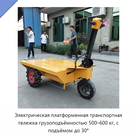 Электрическая платформенная транспортная тележка грузоподъёмностью 500–600 кг, с подъёмом до 30°