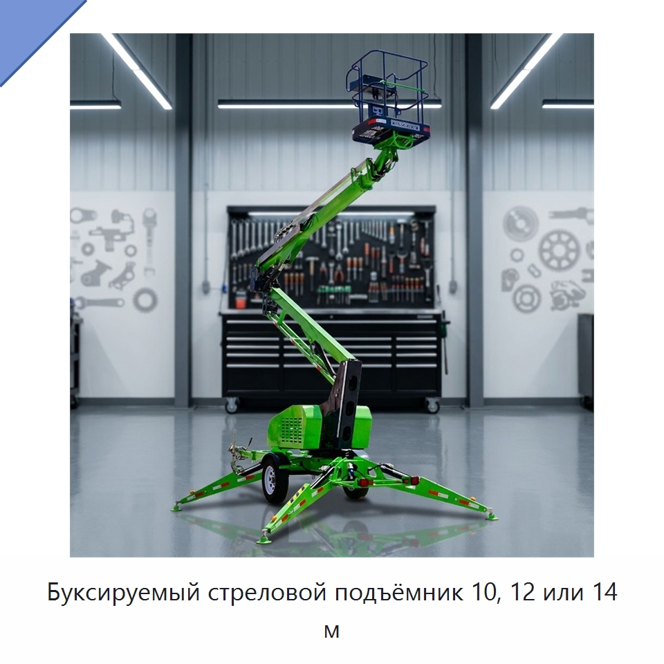 Буксируемый стреловой подъёмник 10, 12 или 14 м — Подъемные столы