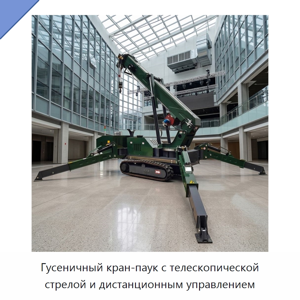 Гусеничный кран-паук с телескопической стрелой и дистанционным управлением — Краны