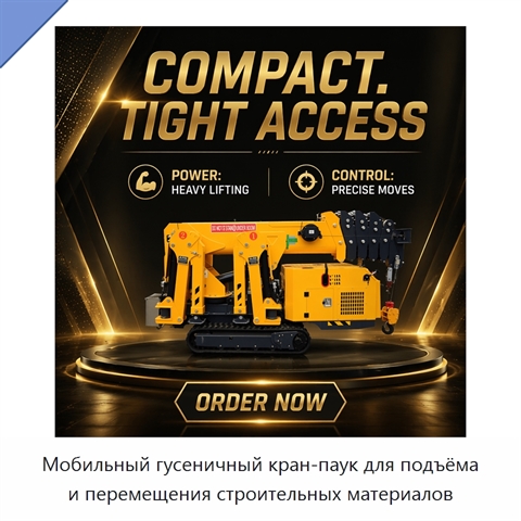 Мобильный гусеничный кран-паук для подъёма и перемещения строительных материалов