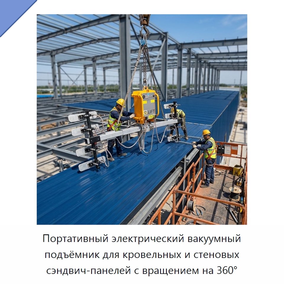Портативный электрический вакуумный подъёмник для кровельных и стеновых сэндвич-панелей с вращением на 360° — Вакуумные грузозахваты