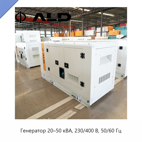 Генератор 20–50 кВА, 230/400 В, 50/60 Гц